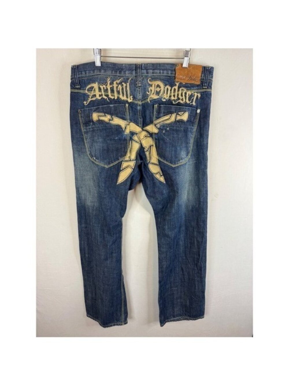 Artful Dodger Mens Embroidered Dark Wash Denim Jeans 36X34 Streetwear Hip Hop